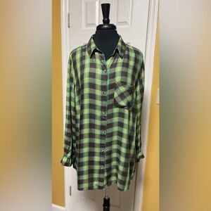Cato Women’s  Brown and Green Plaid Shirt